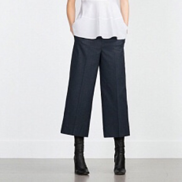 NWT Zara Crop Wide leg navy Pant - Picture 1 of 7